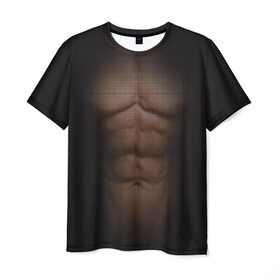 Мужская футболка 3D с принтом Сетка в Курске, 100% полиэфир | прямой крой, круглый вырез горловины, длина до линии бедер | атлет | грудь | качёк | клетка | кубики | мужик | мышцы | парень | пресс | прозрачный | спорт | тело | торс | фигура