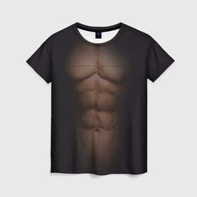 Женская футболка 3D с принтом Сетка в Курске, 100% полиэфир ( синтетическое хлопкоподобное полотно) | прямой крой, круглый вырез горловины, длина до линии бедер | атлет | грудь | качёк | клетка | кубики | мужик | мышцы | парень | пресс | прозрачный | спорт | тело | торс | фигура
