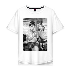 Мужская футболка хлопок Oversize с принтом Одри и Мэрилин в Курске, 100% хлопок | свободный крой, круглый ворот, “спинка” длиннее передней части | Тематика изображения на принте: 