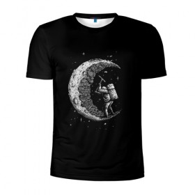 Мужская футболка 3D спортивная с принтом Астронавт формирует луну в Курске, 100% полиэстер с улучшенными характеристиками | приталенный силуэт, круглая горловина, широкие плечи, сужается к линии бедра | землекоп | камни | кирка | космонавт | космос | луна | небо | ночь | руда. добыча | рудокоп. | скала | скафандр | шлем