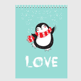 Скетчбук с принтом Пингвин LOVE в Курске, 100% бумага
 | 48 листов, плотность листов — 100 г/м2, плотность картонной обложки — 250 г/м2. Листы скреплены сверху удобной пружинной спиралью | Тематика изображения на принте: linux | детская | зима | зимняя | лёд | новый год | пингвин | пингвин в снегу | пингвин в шарфе | пингвин любовь | пингвинчик | пингвины | северный полюс | снег | холод