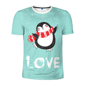 Мужская футболка 3D спортивная с принтом Пингвин LOVE в Курске, 100% полиэстер с улучшенными характеристиками | приталенный силуэт, круглая горловина, широкие плечи, сужается к линии бедра | linux | детская | зима | зимняя | лёд | новый год | пингвин | пингвин в снегу | пингвин в шарфе | пингвин любовь | пингвинчик | пингвины | северный полюс | снег | холод