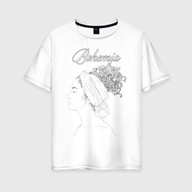 Женская футболка хлопок Oversize с принтом Богема в Курске, 100% хлопок | свободный крой, круглый ворот, спущенный рукав, длина до линии бедер
 | афро | грация | девушка | красота | мулатка