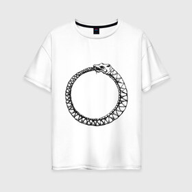 Женская футболка хлопок Oversize с принтом Уроборос в Курске, 100% хлопок | свободный крой, круглый ворот, спущенный рукав, длина до линии бедер
 | алхимия | бесконечность | вечность | дракон | змей | мифология | символ | уроборос | эпос