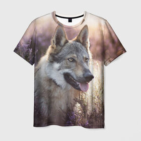 Мужская футболка 3D с принтом Волк в Курске, 100% полиэфир | прямой крой, круглый вырез горловины, длина до линии бедер | Тематика изображения на принте: dog | взгляд | волк | лайка | собака | хаски