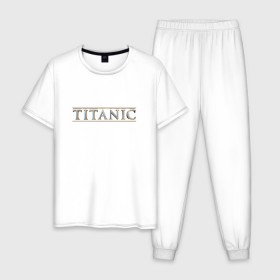 Мужская пижама хлопок с принтом Титаник Лого в Курске, 100% хлопок | брюки и футболка прямого кроя, без карманов, на брюках мягкая резинка на поясе и по низу штанин
 | Тематика изображения на принте: titanic | титаник