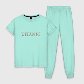 Женская пижама хлопок с принтом Титаник Лого в Курске, 100% хлопок | брюки и футболка прямого кроя, без карманов, на брюках мягкая резинка на поясе и по низу штанин | Тематика изображения на принте: titanic | титаник