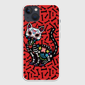 Чехол для iPhone 13 с принтом Мексиканская Сахарная Кошка в Курске,  |  | cat | cats | mexican | skull | sugar | кости | косточки | кот | котик | котики | коты | котята | кошечка | кошечки | кошка | кошки | мексиканский | милота | сахарный | сердечки | сердечко | цветочки | цветы | череп | черепа