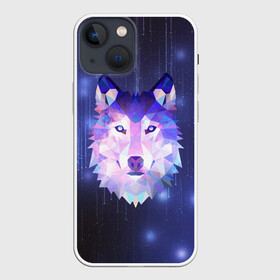Чехол для iPhone 13 mini с принтом Космический Волк в Курске,  |  | poligon | space | star | stars | werewolf | wild | wolf | wolfs | волк | волки | волчата | волченок | волчица | вселенная | дикий | звезда | звезды | космический | космос | луна | оборотень | падающие | полигон | полигоны