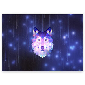 Поздравительная открытка с принтом Космический Волк в Курске, 100% бумага | плотность бумаги 280 г/м2, матовая, на обратной стороне линовка и место для марки
 | poligon | space | star | stars | werewolf | wild | wolf | wolfs | волк | волки | волчата | волченок | волчица | вселенная | дикий | звезда | звезды | космический | космос | луна | оборотень | падающие | полигон | полигоны