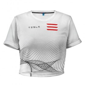 Женская футболка Cropp-top с принтом Tesla Motors в Курске, 100% полиэстер | круглая горловина, длина футболки до линии талии, рукава с отворотами | auto | car | cars | coil | electro | elon | future | logo | moto | motors | musk | pixel | tesla | авто | автомобили | автомобиль | будущее | илон | лого | логотип | маск | мото | моторс | символ | тесла | электричество | электро