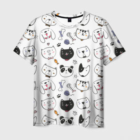 Мужская футболка 3D с принтом Зверушки в Курске, 100% полиэфир | прямой крой, круглый вырез горловины, длина до линии бедер | кот | кошка | медведь | панда | пес | поросенок | свинья | собака
