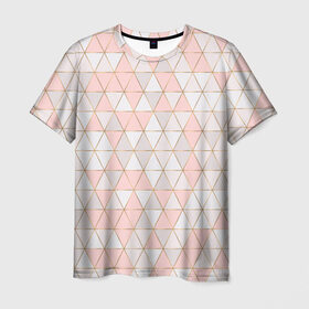 Мужская футболка 3D с принтом Rose gold в Курске, 100% полиэфир | прямой крой, круглый вырез горловины, длина до линии бедер | Тематика изображения на принте: геометрия | золото | паттерн | розовый | треугольник