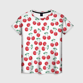 Женская футболка 3D с принтом Вишневое настроение в Курске, 100% полиэфир ( синтетическое хлопкоподобное полотно) | прямой крой, круглый вырез горловины, длина до линии бедер | весна | вишня | красный | лето | листья | ягода