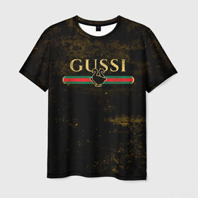 Мужская футболка 3D с принтом GUSSI GOLD в Курске, 100% полиэфир | прямой крой, круглый вырез горловины, длина до линии бедер | fasion | gold | gucci | gussi | trend | гусси | гуччи | золото | золотой | мода | одежда | тренд | тренды