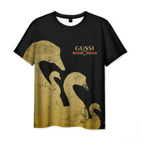 Мужская футболка 3D с принтом GUSSI GOLD в Курске, 100% полиэфир | прямой крой, круглый вырез горловины, длина до линии бедер | fasion | gold | gucci | gussi | trend | гусси | гуччи | золото | золотой | мода | одежда | тренд | тренды