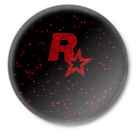 Значок с принтом Rockstar в Курске,  металл | круглая форма, металлическая застежка в виде булавки | auto | dead | grand | gta | gta5 | rdr | red | redemption | rockstar | theft | рокстар