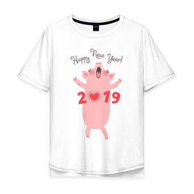 Мужская футболка хлопок Oversize с принтом Happy New Year 2019 в Курске, 100% хлопок | свободный крой, круглый ворот, “спинка” длиннее передней части | 