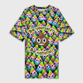 Платье-футболка 3D с принтом Be yourself в Курске,  |  | be natural | emoji | poop | будь собой | паттрен | радуга | радужная | смайлик | толпа | эмоджи | эмодзи