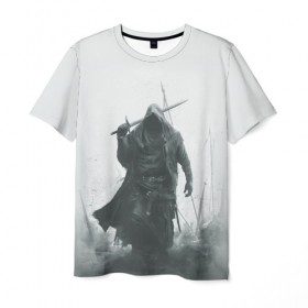 Мужская футболка 3D с принтом После боя в Курске, 100% полиэфир | прямой крой, круглый вырез горловины, длина до линии бедер | warrior | воин | капюшон | копья | меч | плащ | поле | пояс | рыцарь | серый