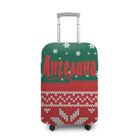 Чехол для чемодана 3D с принтом Новогодняя Ангелина в Курске, 86% полиэфир, 14% спандекс | двустороннее нанесение принта, прорези для ручек и колес | белый | год | зеленый | имя | красный | новый | подарок | символ | сюрприз | узор