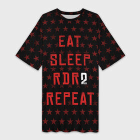 Платье-футболка 3D с принтом Eat Sleep RDR2 Repeat в Курске,  |  | dead | die | eat | flag | game | games | gta | rdr | rdr2 | red | redemption | repeat | rockstar | sleep | sun | western | вестерн | выкуп | гта | дикий | запад | игра | игры | красный | мертвый | рдр | рдр2 | рокстар | солнце