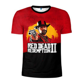 Мужская футболка 3D спортивная с принтом Red Dead Redemption 2 в Курске, 100% полиэстер с улучшенными характеристиками | приталенный силуэт, круглая горловина, широкие плечи, сужается к линии бедра | Тематика изображения на принте: dead | die | flag | game | games | gta | rdr | rdr2 | red | redemption | rockstar | sun | sunset | western | вестерн | выкуп | гта | дикий | закат | запад | игра | игры | красный | мертвый | поле | рдр | рдр2 | рокстар | солнце
