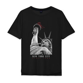 Мужская футболка хлопок Oversize с принтом Статуя свободы в Курске, 100% хлопок | свободный крой, круглый ворот, “спинка” длиннее передней части | new york | америка | нью йорк | статуя свободы | сша