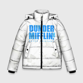 Зимняя куртка для мальчиков 3D с принтом Dunder Mifflin (The Office) в Курске, ткань верха — 100% полиэстер; подклад — 100% полиэстер, утеплитель — 100% полиэстер | длина ниже бедра, удлиненная спинка, воротник стойка и отстегивающийся капюшон. Есть боковые карманы с листочкой на кнопках, утяжки по низу изделия и внутренний карман на молнии. 

Предусмотрены светоотражающий принт на спинке, радужный светоотражающий элемент на пуллере молнии и на резинке для утяжки | Тематика изображения на принте: company | dunder | inc | mifflin | office | paper | the | бумага | бумаги | бумажная | дандер | компания | контора | корпорация | листочки | листы | лого | логотип | миффлин | офис | оффис | сериал | сериалы | символ | синий