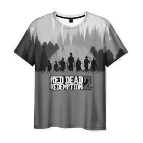 Мужская футболка 3D с принтом RED DEAD REDEMPTION 2 в Курске, 100% полиэфир | прямой крой, круглый вырез горловины, длина до линии бедер | game | red dead | red dead redemption 2 | redemption 2 | rockstar games | бандиты | дикий запад | игры | ковбои | оружие