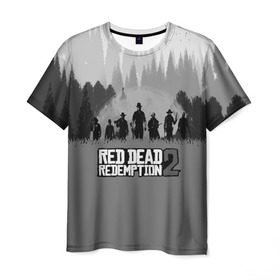 Мужская футболка 3D с принтом RED DEAD REDEMPTION 2 в Курске, 100% полиэфир | прямой крой, круглый вырез горловины, длина до линии бедер | Тематика изображения на принте: game | red dead | red dead redemption 2 | redemption 2 | rockstar games | бандиты | дикий запад | игры | ковбои | оружие