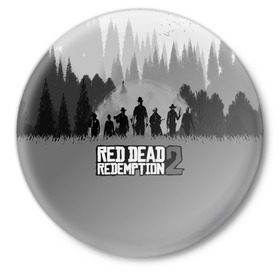 Значок с принтом RED DEAD REDEMPTION 2 в Курске,  металл | круглая форма, металлическая застежка в виде булавки | game | red dead | red dead redemption 2 | redemption 2 | rockstar games | бандиты | дикий запад | игры | ковбои | оружие