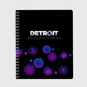 Тетрадь с принтом Новогодний Detroit: Become human в Курске, 100% бумага | 48 листов, плотность листов — 60 г/м2, плотность картонной обложки — 250 г/м2. Листы скреплены сбоку удобной пружинной спиралью. Уголки страниц и обложки скругленные. Цвет линий — светло-серый
 | Тематика изображения на принте: 