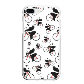 Чехол для iPhone 7Plus/8 Plus матовый с принтом Панды На Велосипеде в Курске, Силикон | Область печати: задняя сторона чехла, без боковых панелей | велосипед | мишки | панда | паттерн