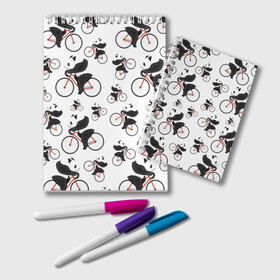 Блокнот с принтом Панды На Велосипеде в Курске, 100% бумага | 48 листов, плотность листов — 60 г/м2, плотность картонной обложки — 250 г/м2. Листы скреплены удобной пружинной спиралью. Цвет линий — светло-серый
 | велосипед | мишки | панда | паттерн