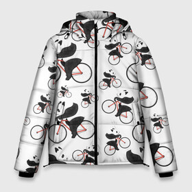 Мужская зимняя куртка 3D с принтом Панды На Велосипеде в Курске, верх — 100% полиэстер; подкладка — 100% полиэстер; утеплитель — 100% полиэстер | длина ниже бедра, свободный силуэт Оверсайз. Есть воротник-стойка, отстегивающийся капюшон и ветрозащитная планка. 

Боковые карманы с листочкой на кнопках и внутренний карман на молнии. | Тематика изображения на принте: велосипед | мишки | панда | паттерн
