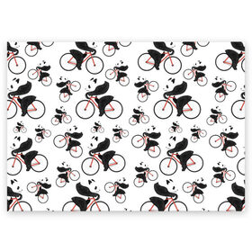Поздравительная открытка с принтом Панды На Велосипеде в Курске, 100% бумага | плотность бумаги 280 г/м2, матовая, на обратной стороне линовка и место для марки
 | велосипед | мишки | панда | паттерн