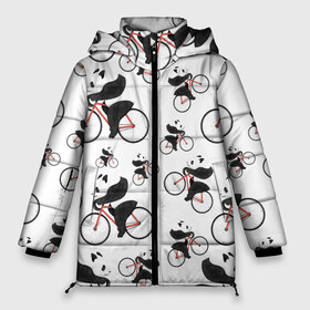 Женская зимняя куртка 3D с принтом Панды На Велосипеде в Курске, верх — 100% полиэстер; подкладка — 100% полиэстер; утеплитель — 100% полиэстер | длина ниже бедра, силуэт Оверсайз. Есть воротник-стойка, отстегивающийся капюшон и ветрозащитная планка. 

Боковые карманы с листочкой на кнопках и внутренний карман на молнии | велосипед | мишки | панда | паттерн