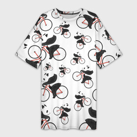 Платье-футболка 3D с принтом Панды На Велосипеде в Курске,  |  | велосипед | мишки | панда | паттерн