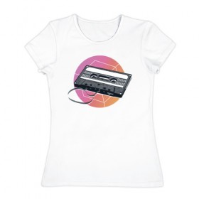 Женская футболка хлопок с принтом Кассета Ретро в Курске, 100% хлопок | прямой крой, круглый вырез горловины, длина до линии бедер, слегка спущенное плечо | 