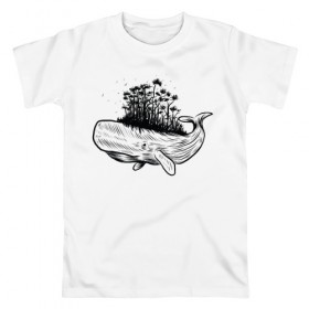 Мужская футболка хлопок с принтом Whale forest в Курске, 100% хлопок | прямой крой, круглый вырез горловины, длина до линии бедер, слегка спущенное плечо. | абстракция | кит | лес | природа