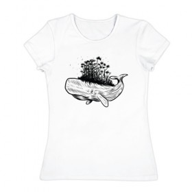 Женская футболка хлопок с принтом Whale forest в Курске, 100% хлопок | прямой крой, круглый вырез горловины, длина до линии бедер, слегка спущенное плечо | абстракция | кит | лес | природа