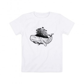 Детская футболка хлопок с принтом Whale forest в Курске, 100% хлопок | круглый вырез горловины, полуприлегающий силуэт, длина до линии бедер | Тематика изображения на принте: абстракция | кит | лес | природа