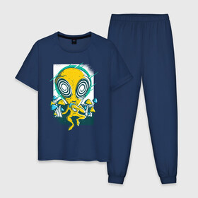 Мужская пижама хлопок с принтом Пришелец в Курске, 100% хлопок | брюки и футболка прямого кроя, без карманов, на брюках мягкая резинка на поясе и по низу штанин
 | грибы | инопланетяне | нло | пришелец | пришельцы | психоделика