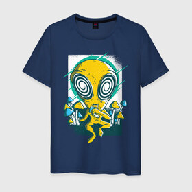 Мужская футболка хлопок с принтом Пришелец в Курске, 100% хлопок | прямой крой, круглый вырез горловины, длина до линии бедер, слегка спущенное плечо. | грибы | инопланетяне | нло | пришелец | пришельцы | психоделика