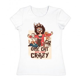 Женская футболка хлопок с принтом Кошатница в Курске, 100% хлопок | прямой крой, круглый вырез горловины, длина до линии бедер, слегка спущенное плечо | кот | котики | коты | кошатник | кошатница | кошка