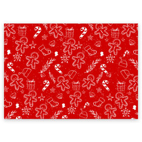 Поздравительная открытка с принтом Новогоднее настроение RED в Курске, 100% бумага | плотность бумаги 280 г/м2, матовая, на обратной стороне линовка и место для марки
 | настроение | новый год | печенье | подарки