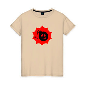 Женская футболка хлопок с принтом Serious Sam в Курске, 100% хлопок | прямой крой, круглый вырез горловины, длина до линии бедер, слегка спущенное плечо | games | pc | sam | skin. game | бомба | бомбочка | взрыв | взрывчатка | видеоигра | видеоигры | главный герой | знаменитая футболка | значок | игра | логотип | персонаж | символ | сириус | скин | стрелялка