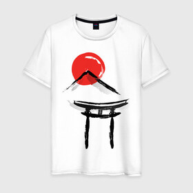Мужская футболка хлопок с принтом Японский стиль в Курске, 100% хлопок | прямой крой, круглый вырез горловины, длина до линии бедер, слегка спущенное плечо. | азия | восток | путешествия | сакура | япония