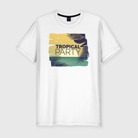 Мужская футболка хлопок Slim с принтом Тропическое лето в Курске, 92% хлопок, 8% лайкра | приталенный силуэт, круглый вырез ворота, длина до линии бедра, короткий рукав | лето | море | отдых | пальма | песок | пляж | путешествия | солнце